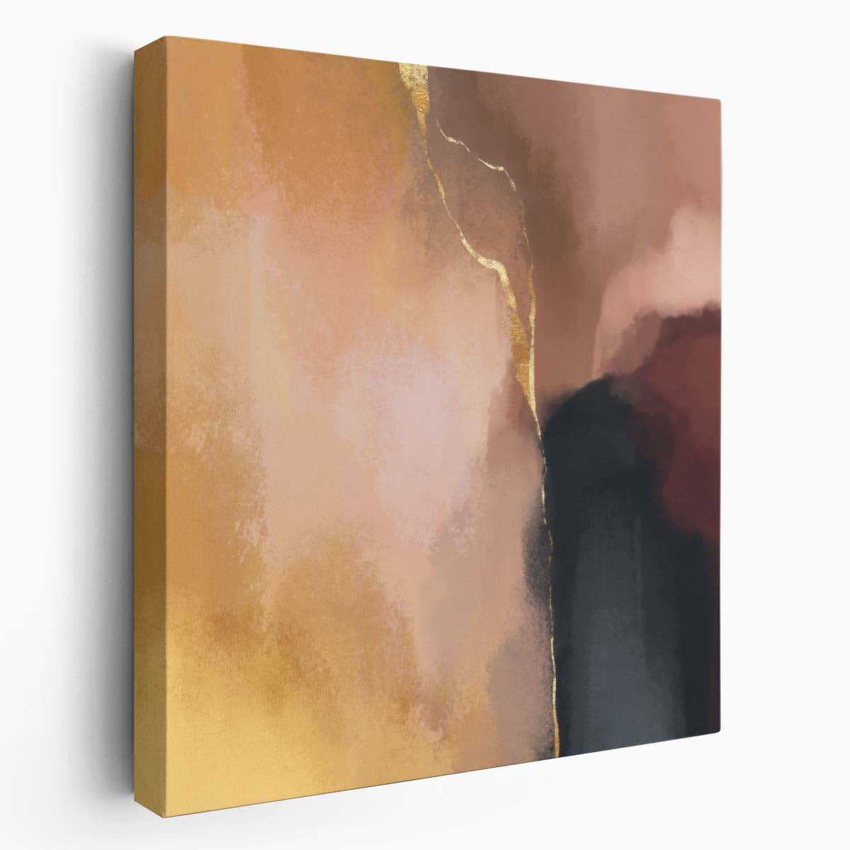 Abstract Golden and Black Paint Splash Canvas Wall Art Illustration by Luxuriance Designs. Made in USA.