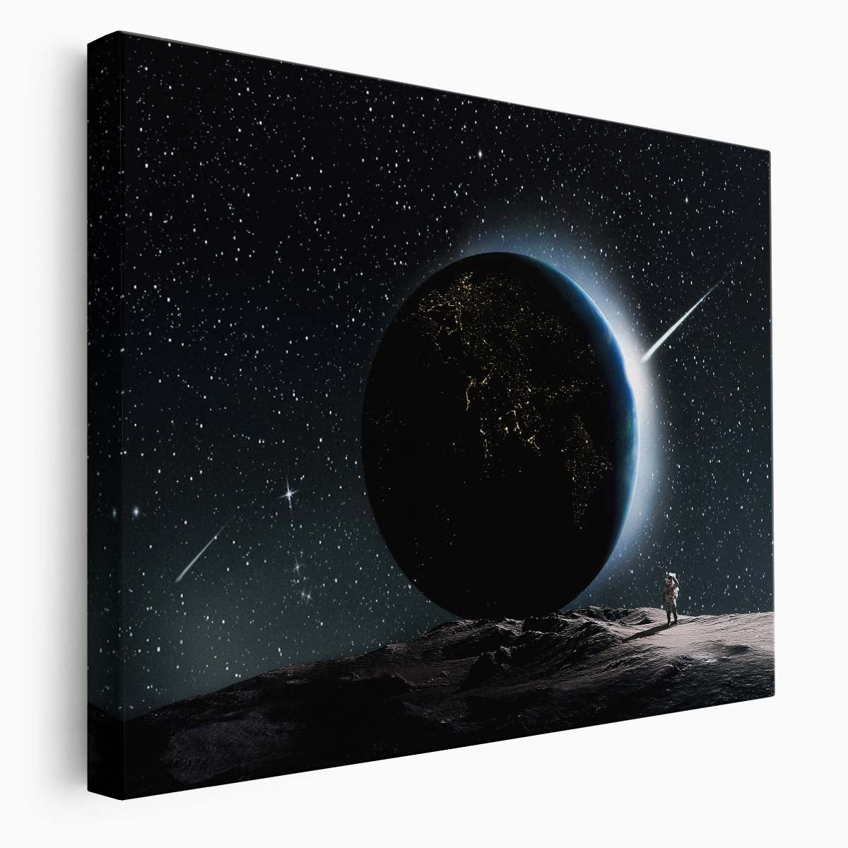 Galactic Dreams Astronaut & Earth Night Sky Wall Art by Luxuriance Designs. Made in USA.