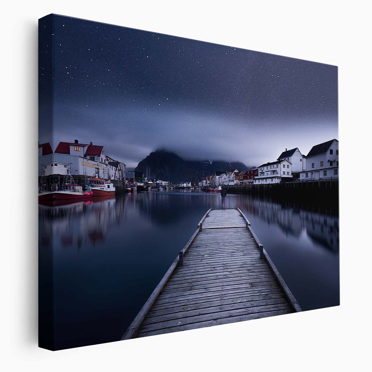 Henningsvaer Norway Coastal Night Sky Harbor Wall Art