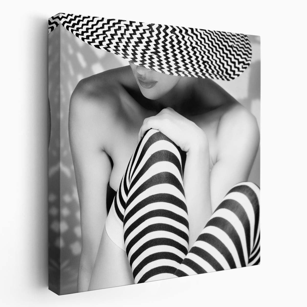 Zigzag Monochrome Fashionista Portrait Photographic Wall Art by Luxuriance Designs. Made in USA.