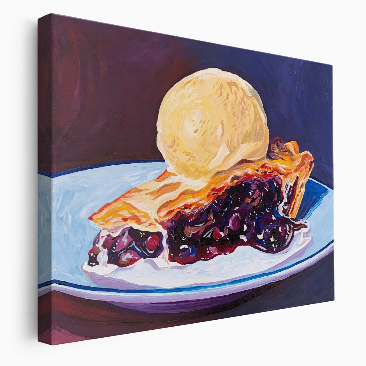 Vibrant Blueberry Pie & Ice Cream Painting Wall Art by Luxuriance Designs. Made in USA.