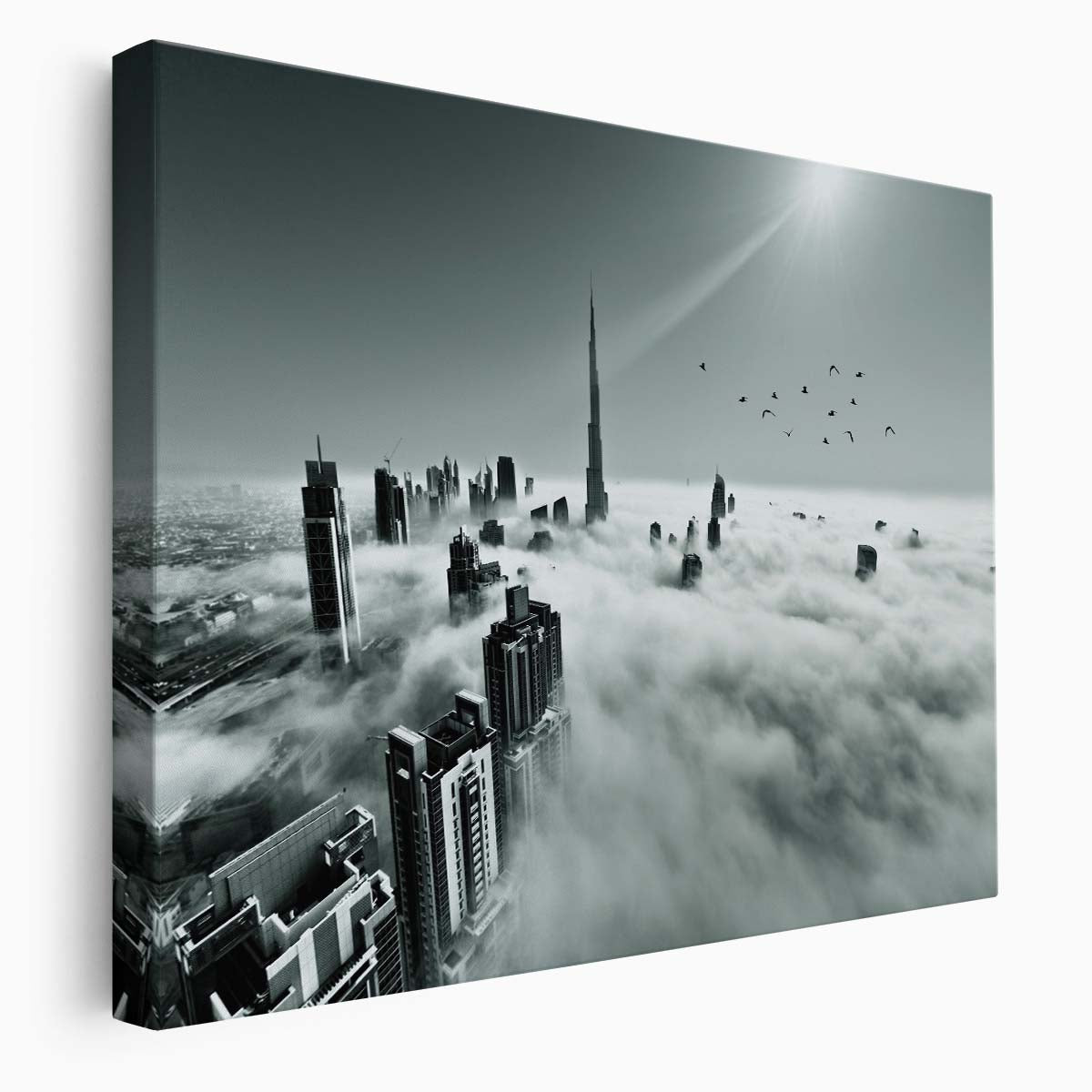 Dubai's Iconic Burj Khalifa Skyline Foggy View Wall Art by Luxuriance Designs. Made in USA.