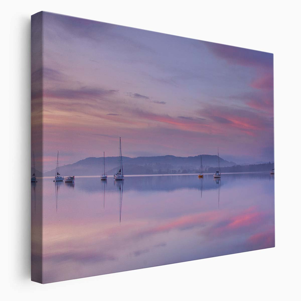 Serene Dawn Seascape Pastel Sailboats Wall Art by Luxuriance Designs. Made in USA.