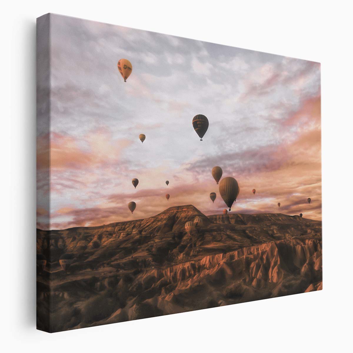 Twilight Hot Air Balloon Flight Over Cappadocia Landscape Wall Art