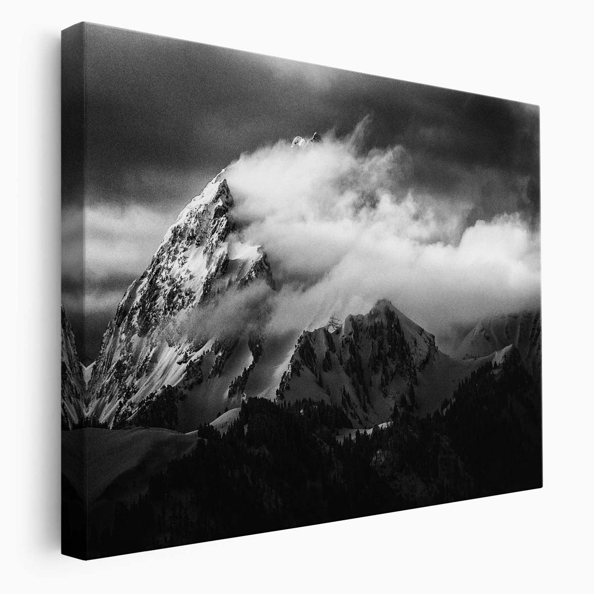 Monochrome Mountain Summit Cloudy Sky Landscape Photography Wall Art