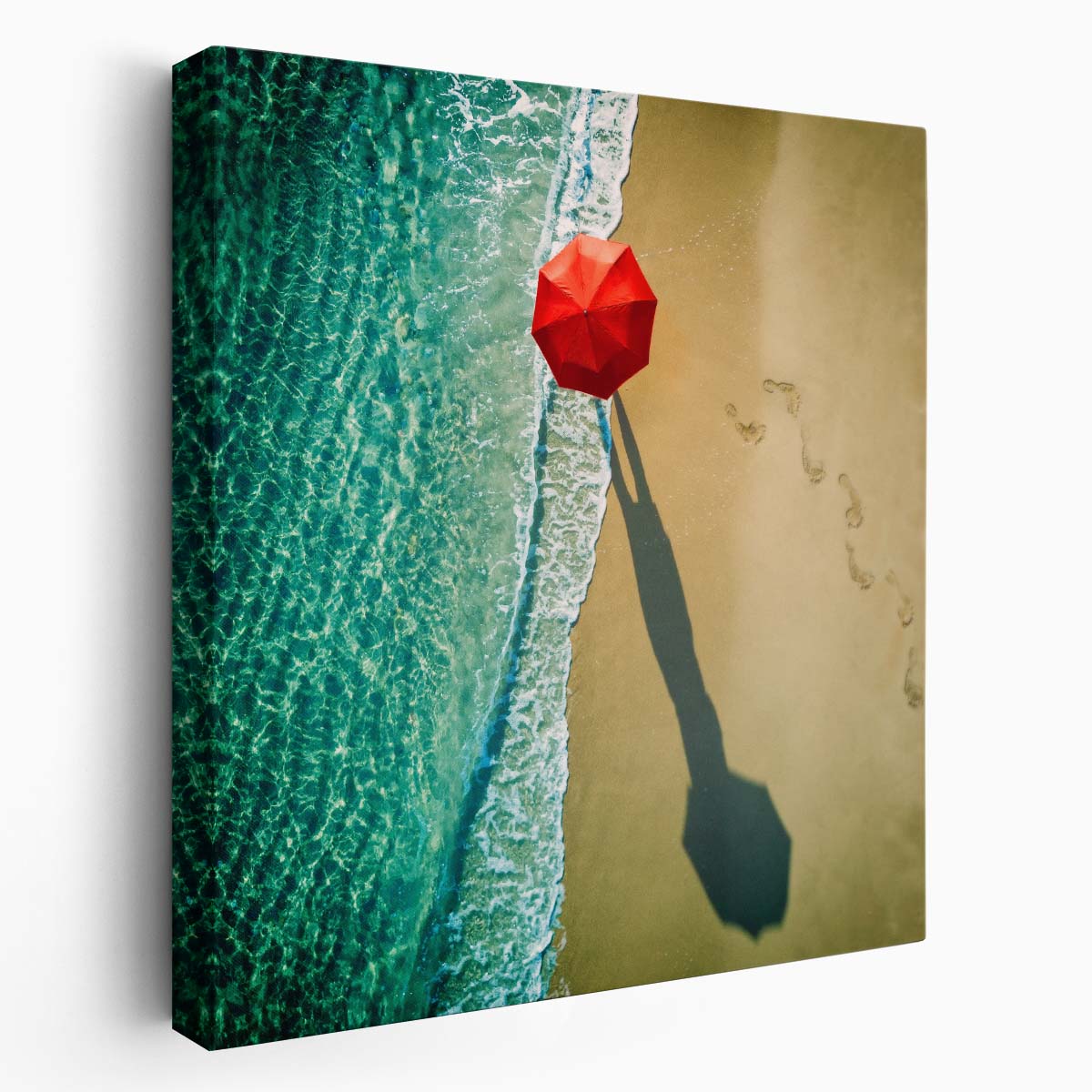 Paradise Coastal Seascape Photography Featuring Red Umbrella Wall Art by Luxuriance Designs. Made in USA.