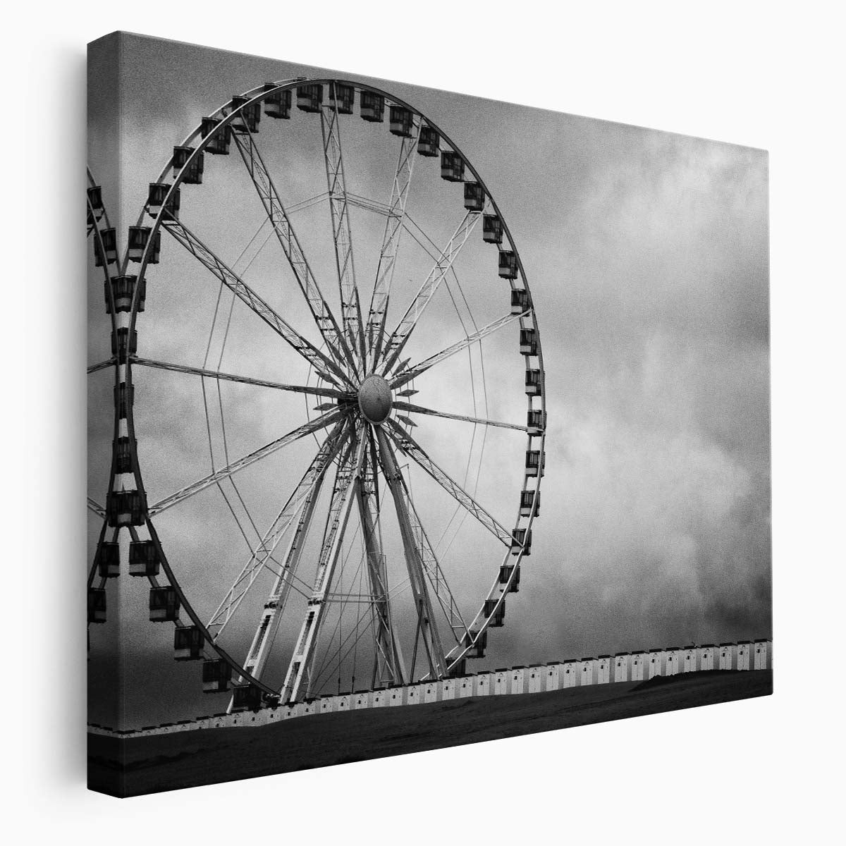 Monochrome Ferris Wheel Coastal Landscape Wall Art by Luxuriance Designs. Made in USA.