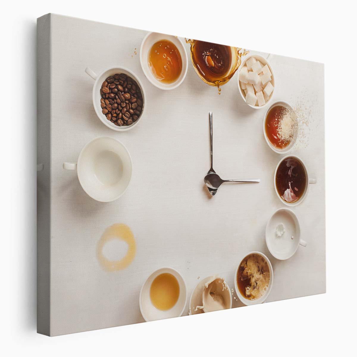 Coffee Time Splendor Cups, Beans & Splashes Wall Art by Luxuriance Designs. Made in USA.