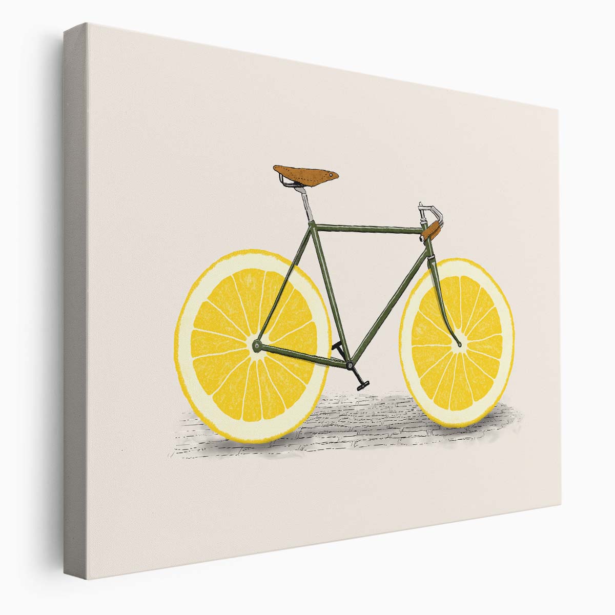 Colorful Lemon Bicycle Illustration Citrus Cycle Art Wall Art