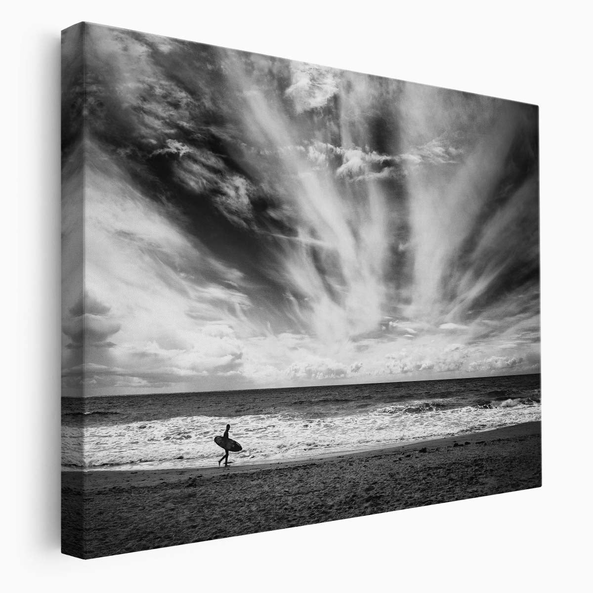 Solitary Surfer Carrying Board, Tarifa Beach Monochrome Wall Art