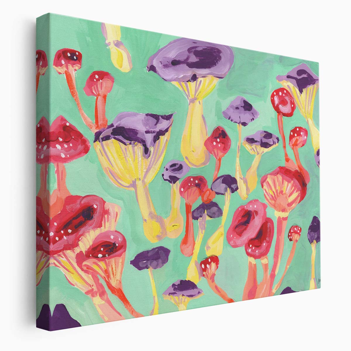 Enchanted Forest Mushrooms Bold Gouache Landscape Wall Art by Luxuriance Designs. Made in USA.