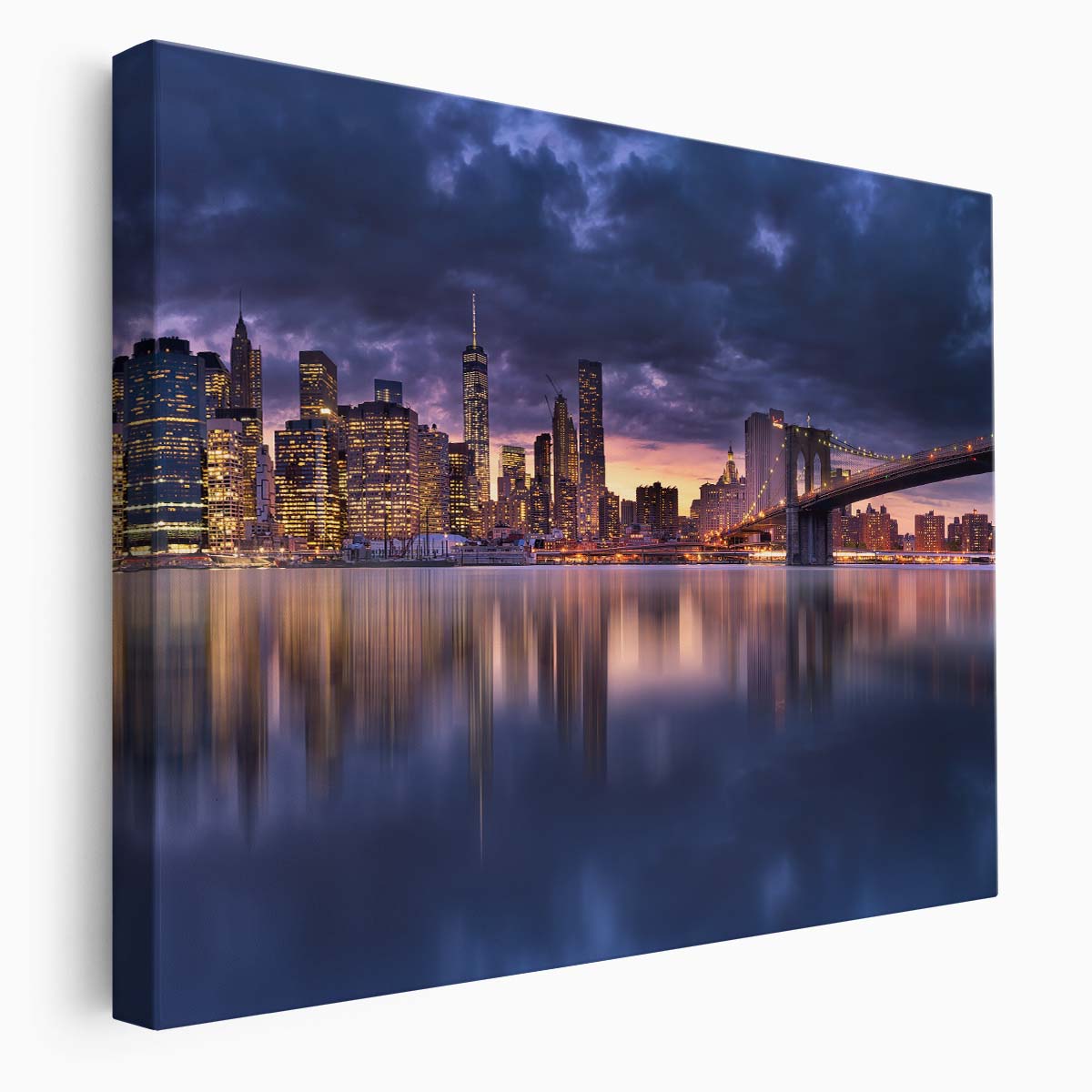 NYC Brooklyn Bridge & Manhattan Skyline Panorama Wall Art by Luxuriance Designs. Made in USA.