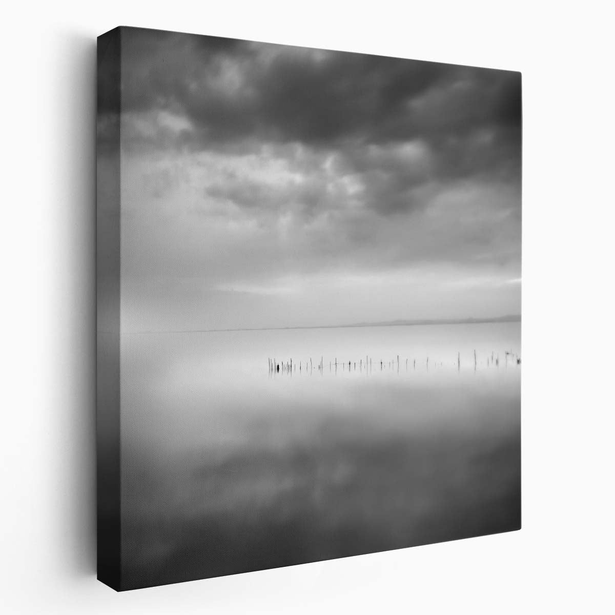 Monochrome Minimalist Lake & Sky Landscape Wall Art Photography by Luxuriance Designs. Made in USA.