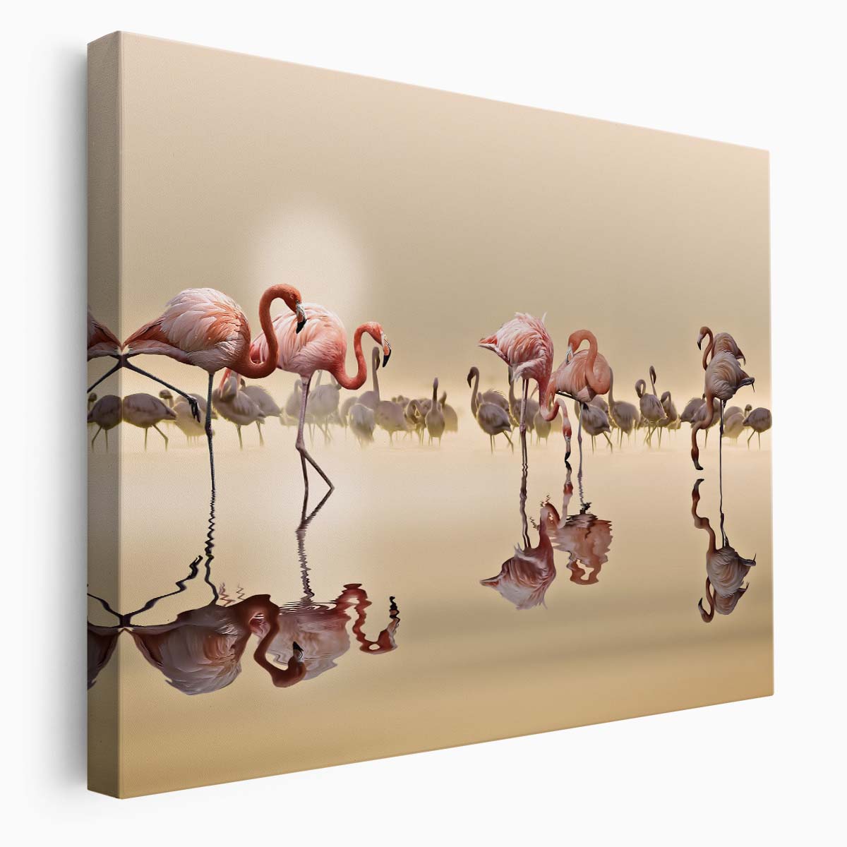 Romantic Pink Flamingo Pair in Golden Light Wall Art by Luxuriance Designs. Made in USA.