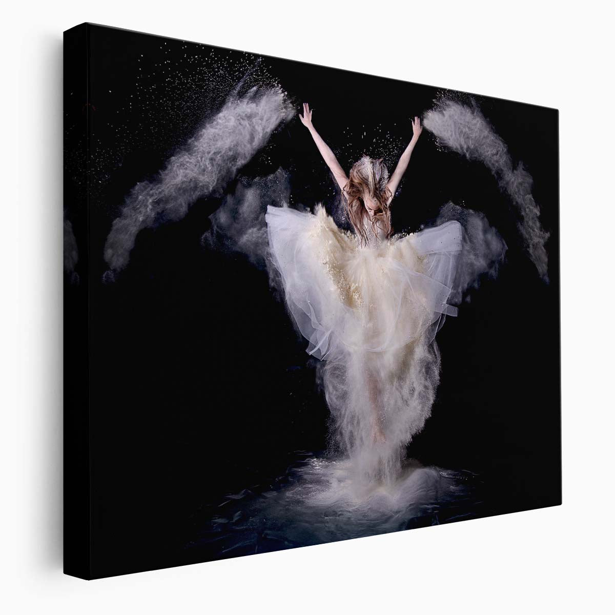 Dramatic Angelic Leap in Powder Wall Art by Luxuriance Designs. Made in USA.