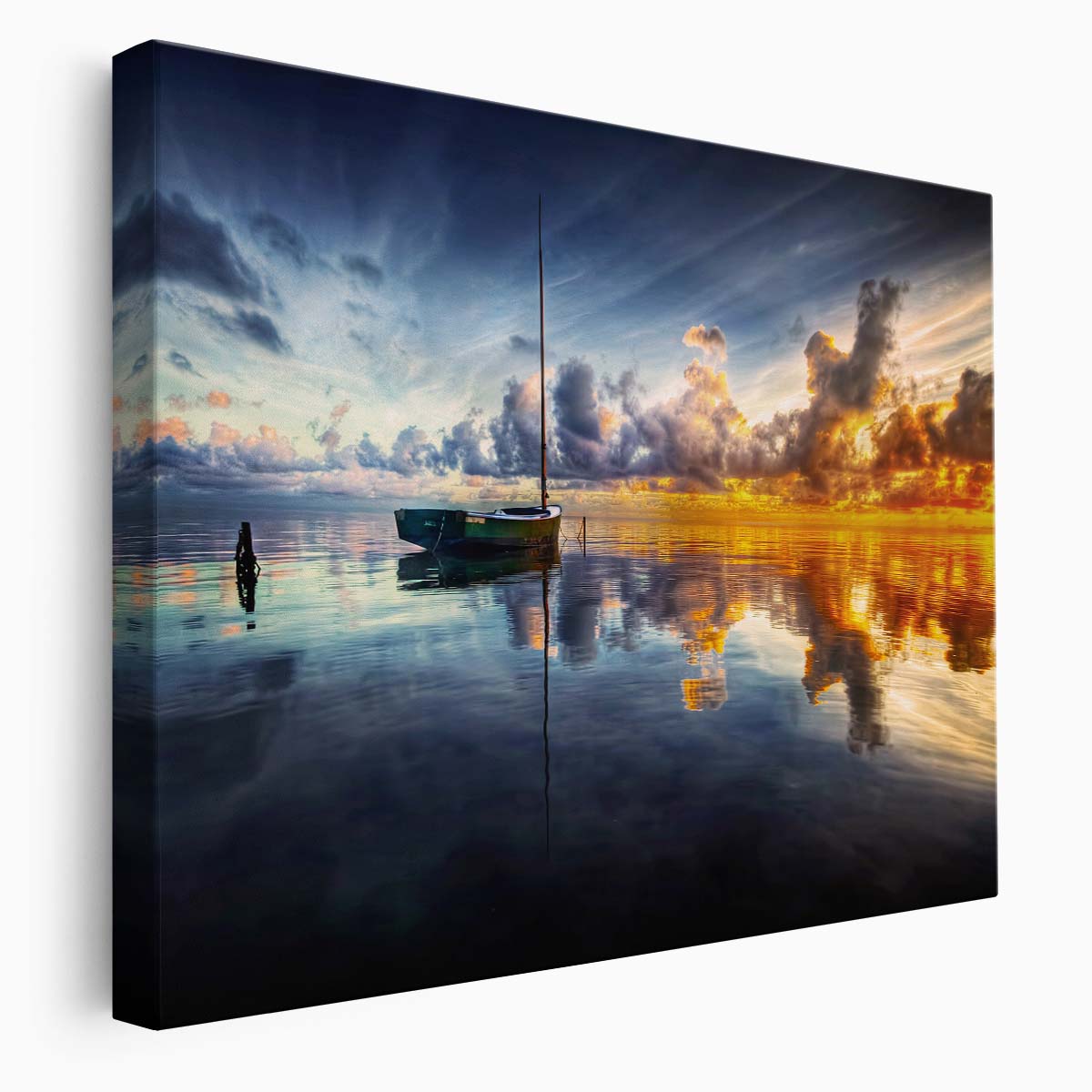 Golden Sunrise Sailboat Reflection Kaneohe Bay Wall Art by Luxuriance Designs. Made in USA.