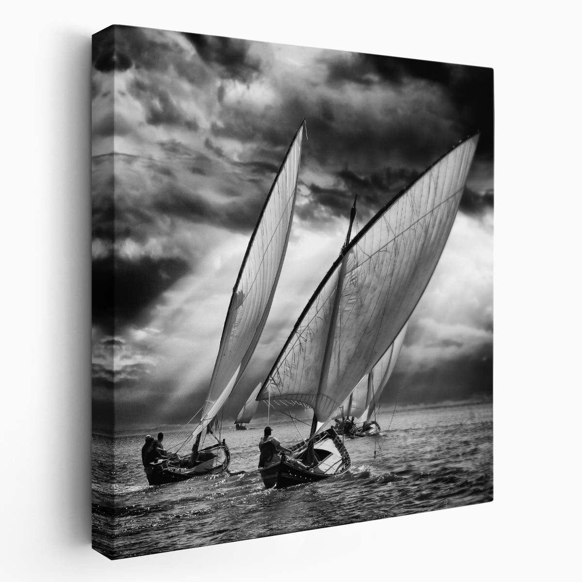Monochrome Sailboat Race Seascape Ocean Photography Wall Art by Luxuriance Designs. Made in USA.