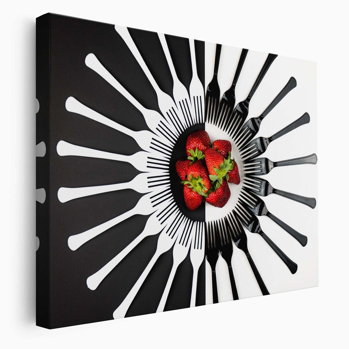 Yin Yang Strawberry Forks Abstract Kitchen Wall Art by Luxuriance Designs. Made in USA.