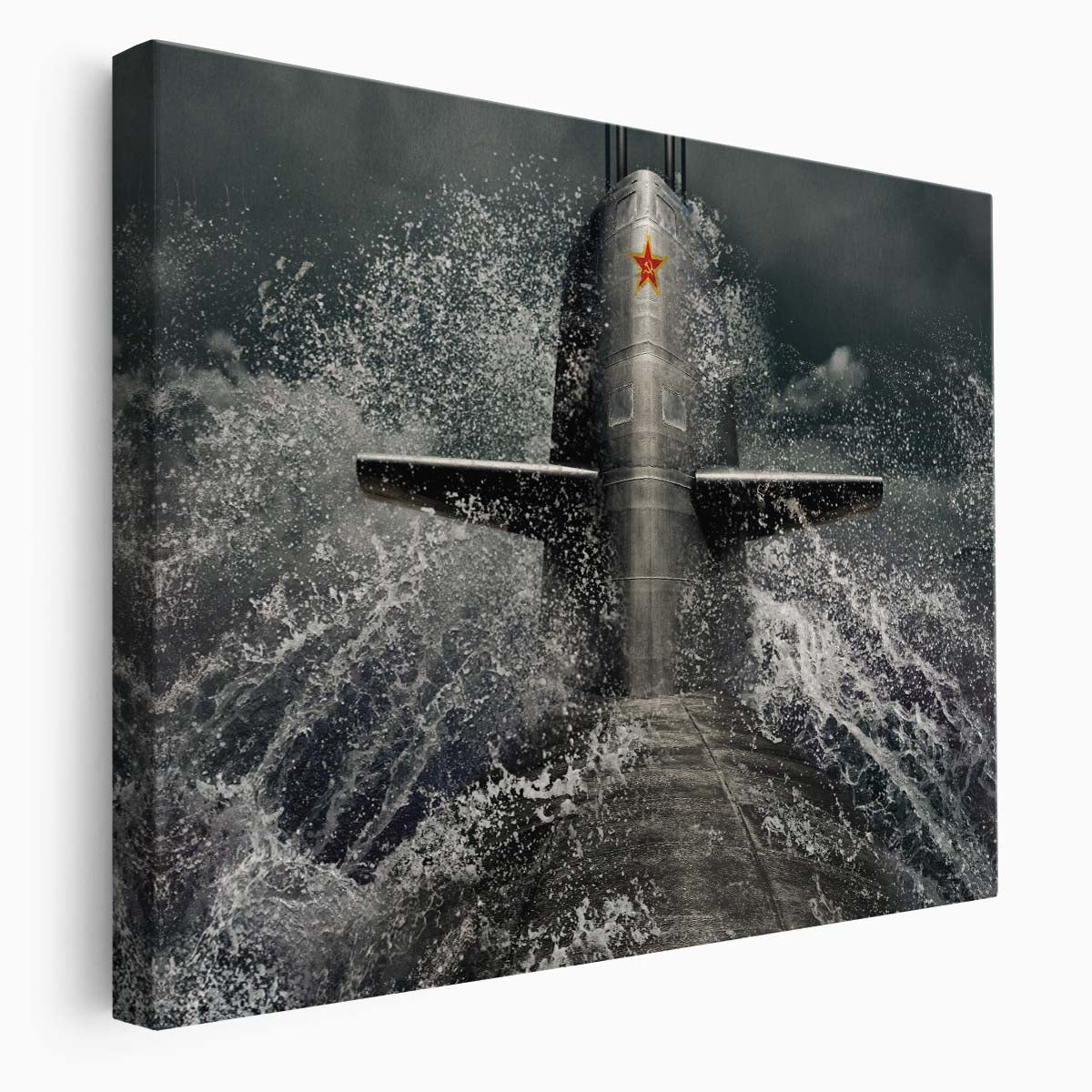 Soviet Submarine Emergence Dramatic Naval Wall Art by Luxuriance Designs. Made in USA.