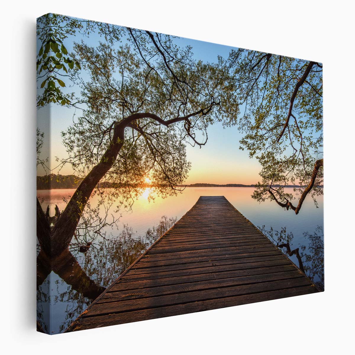 Serene Sunrise Lake Dock Zen Landscape Photography Wall Art