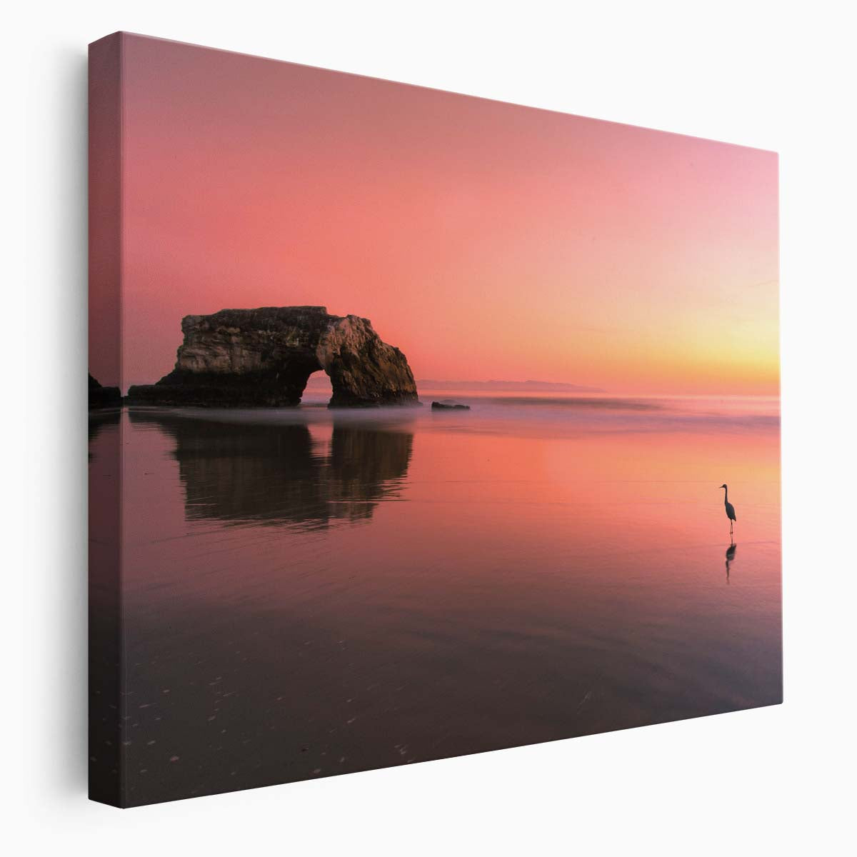 Serene Pink Sunset Seascape with Heron Wall Art by Luxuriance Designs. Made in USA.