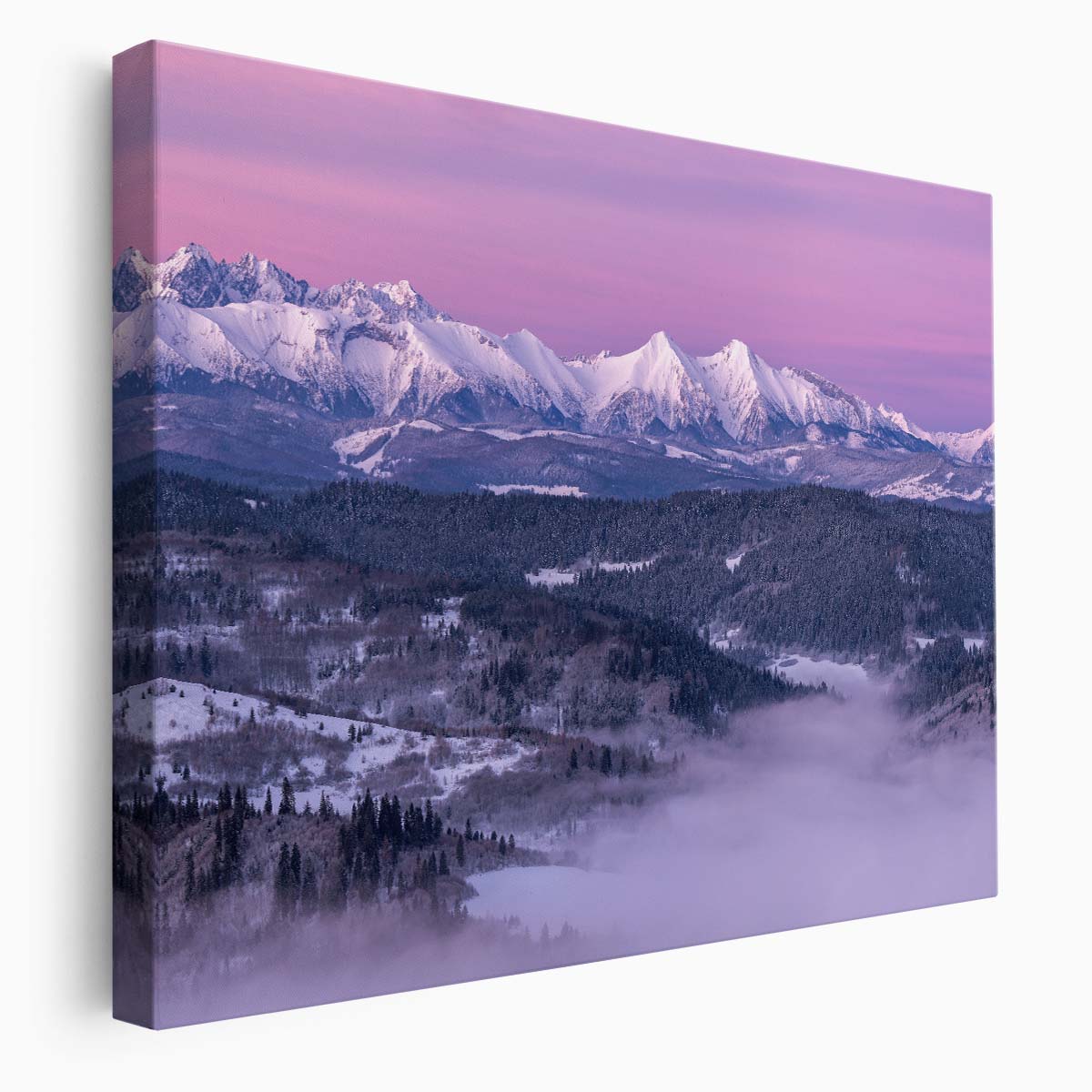 Misty Dawn in Snowy Tatra Mountains Panoramic Wall Art by Luxuriance Designs. Made in USA.