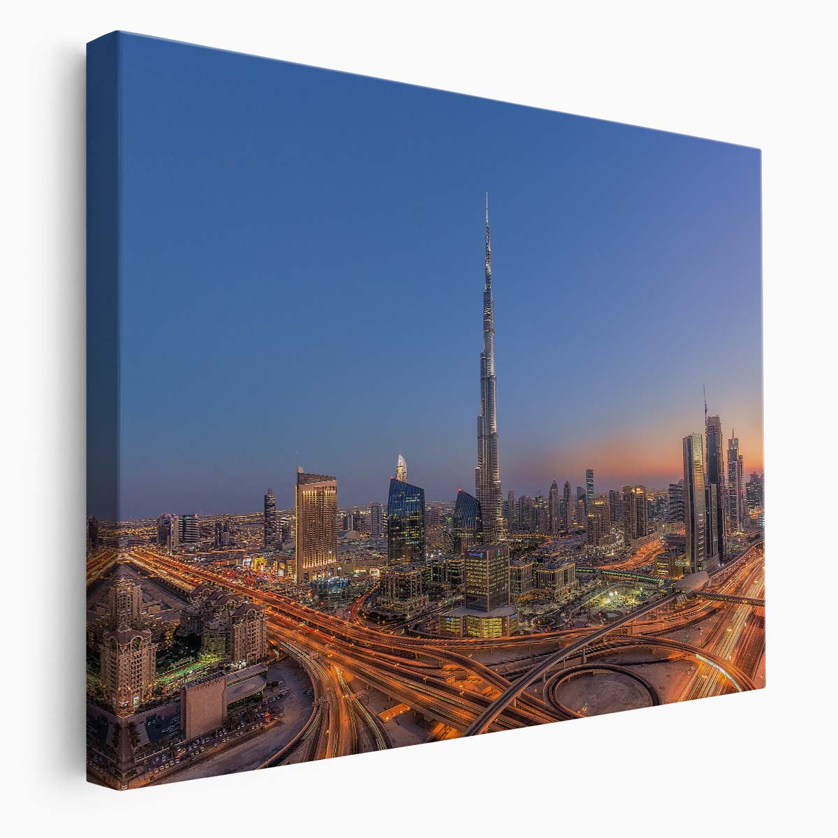 Dubai's Iconic Burj Khalifa Skyline Night View Wall Art by Luxuriance Designs. Made in USA.