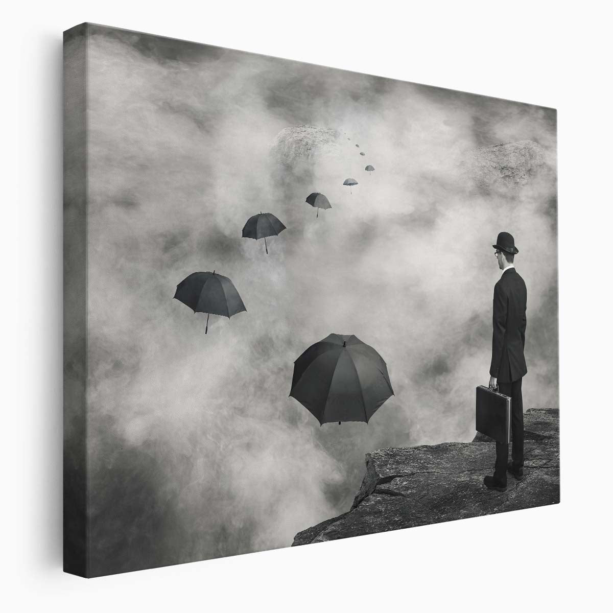Surreal Businessman's Cliffside Decision Wall Art by Luxuriance Designs. Made in USA.