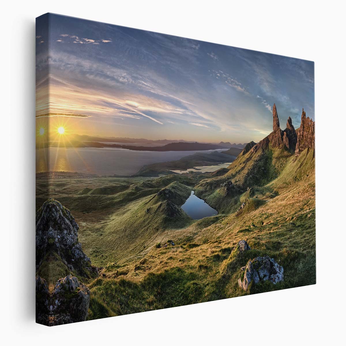 Sunrise at Old Man of Storr, Skye Wall Art by Luxuriance Designs. Made in USA.