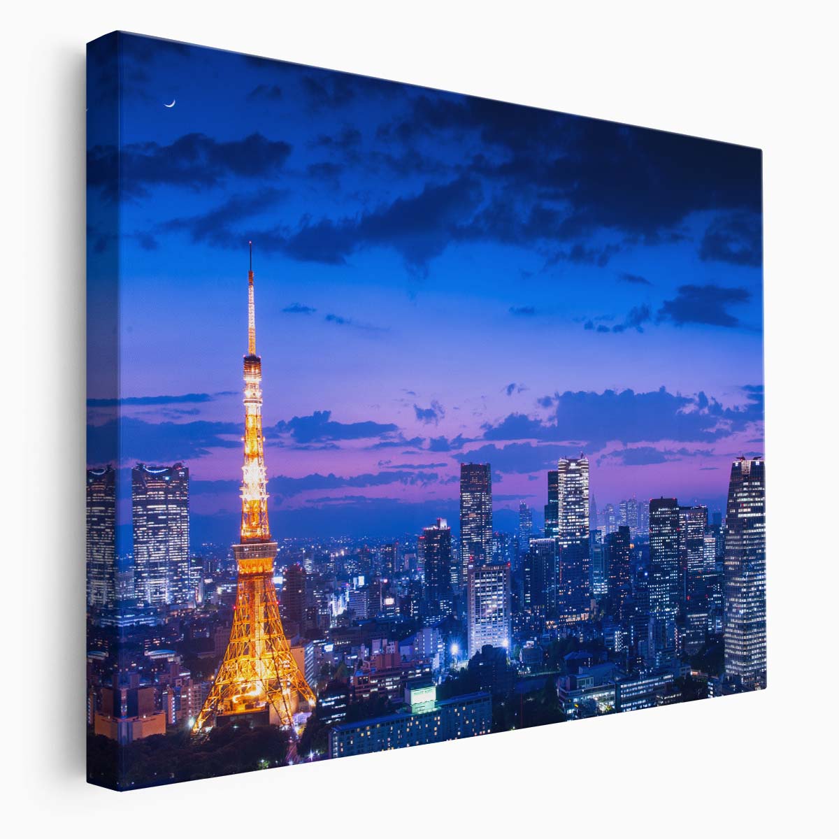 Tokyo Tower Golden Twilight Cityscape Wall Art by Luxuriance Designs. Made in USA.