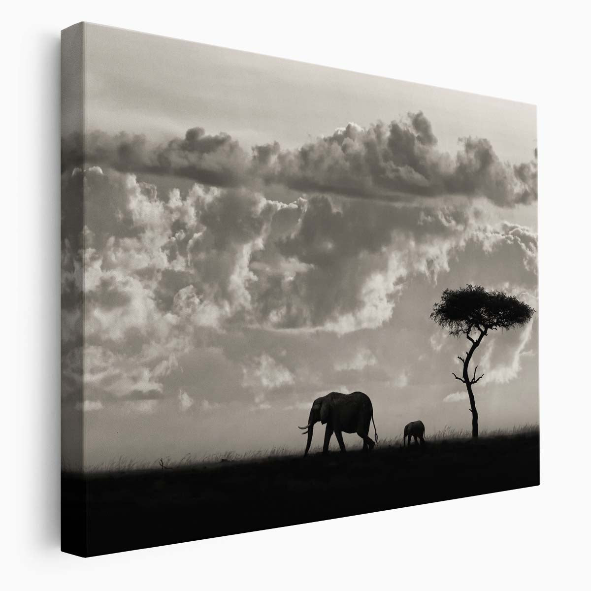 Majestic African Elephant Family Silhouette Wall Art by Luxuriance Designs. Made in USA.