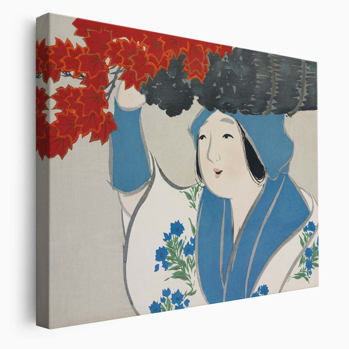 Momoyogusa Blue Woman Oil Painting by Kamisaka Sekka Wall Art