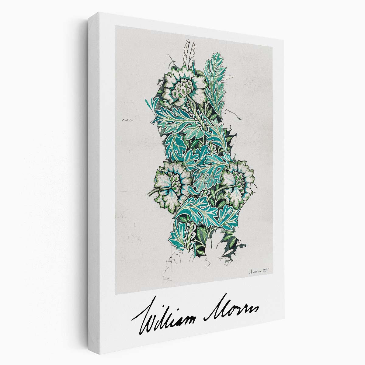 William Morris Vintage Anemone Illustration, Inspirational Green Typography Poster by Luxuriance Designs, made in USA