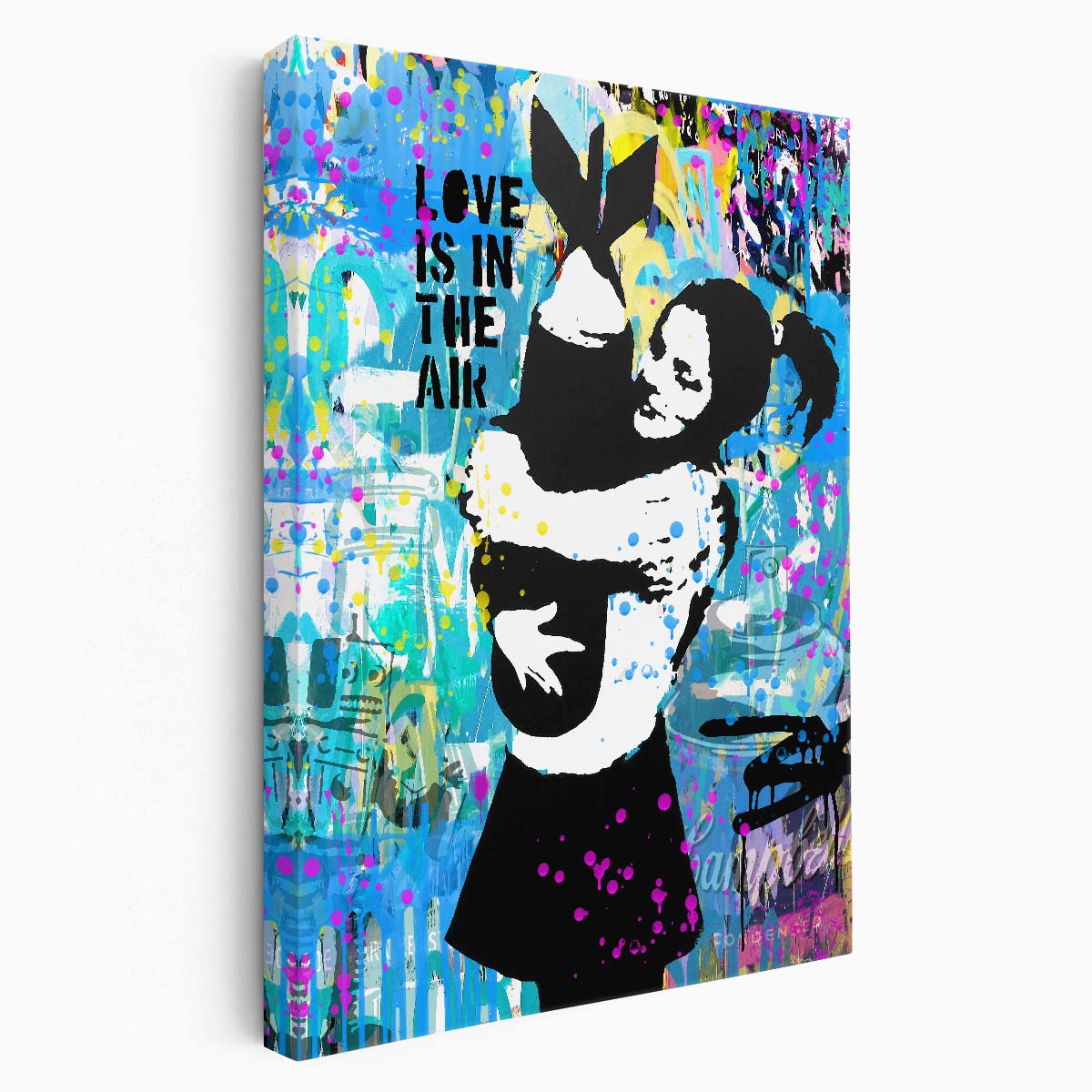 Banksy Bomb Girl Love Is In The Air Graffiti Wall Art by Luxuriance Designs. Made in USA.