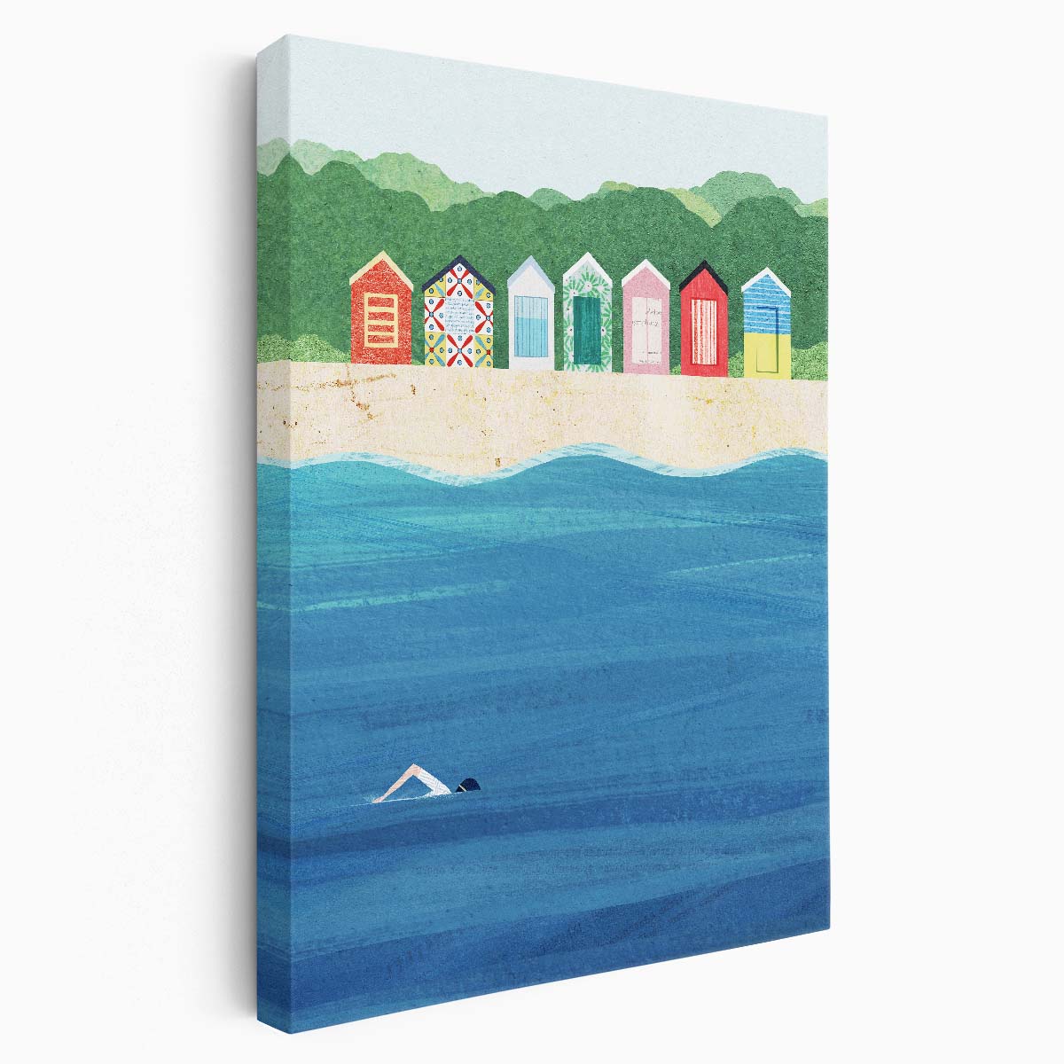 Colorful Brighton Beach Huts Illustration Art, Melbourne Australia by Luxuriance Designs, made in USA