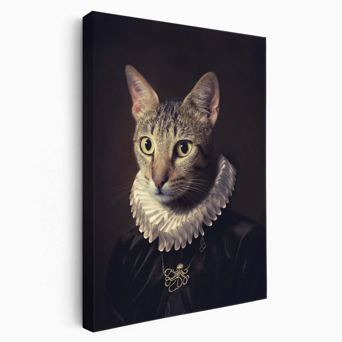 Vintage Renaissance Cat Portrait Photography, Animal Face with Necklace by Luxuriance Designs, made in USA