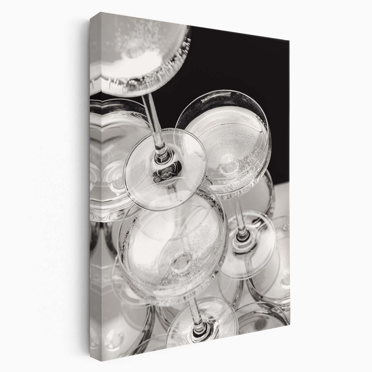 Vintage Black and White Champagne Tower Photography Artwork by Luxuriance Designs, made in USA