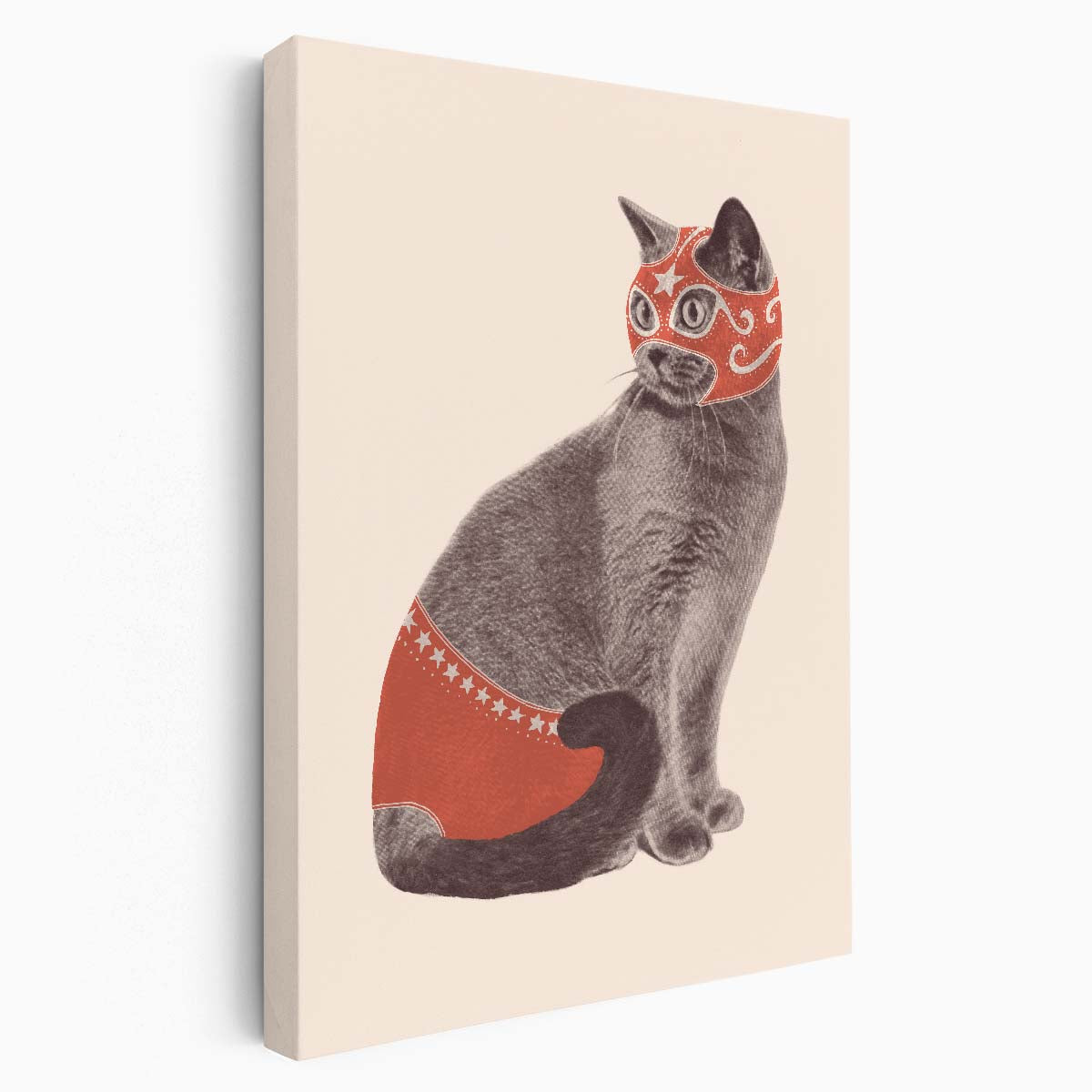 Funny Cat Illustration Wall Art - 'Chat Catcheur' by Florent Bodart by Luxuriance Designs, made in USA
