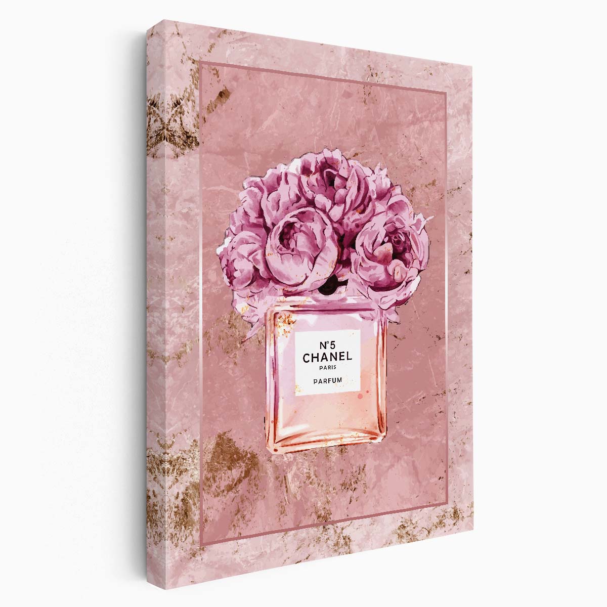 Coco Chanel N5 Perfume Pink Marble Wall Art by Luxuriance Designs. Made in USA.