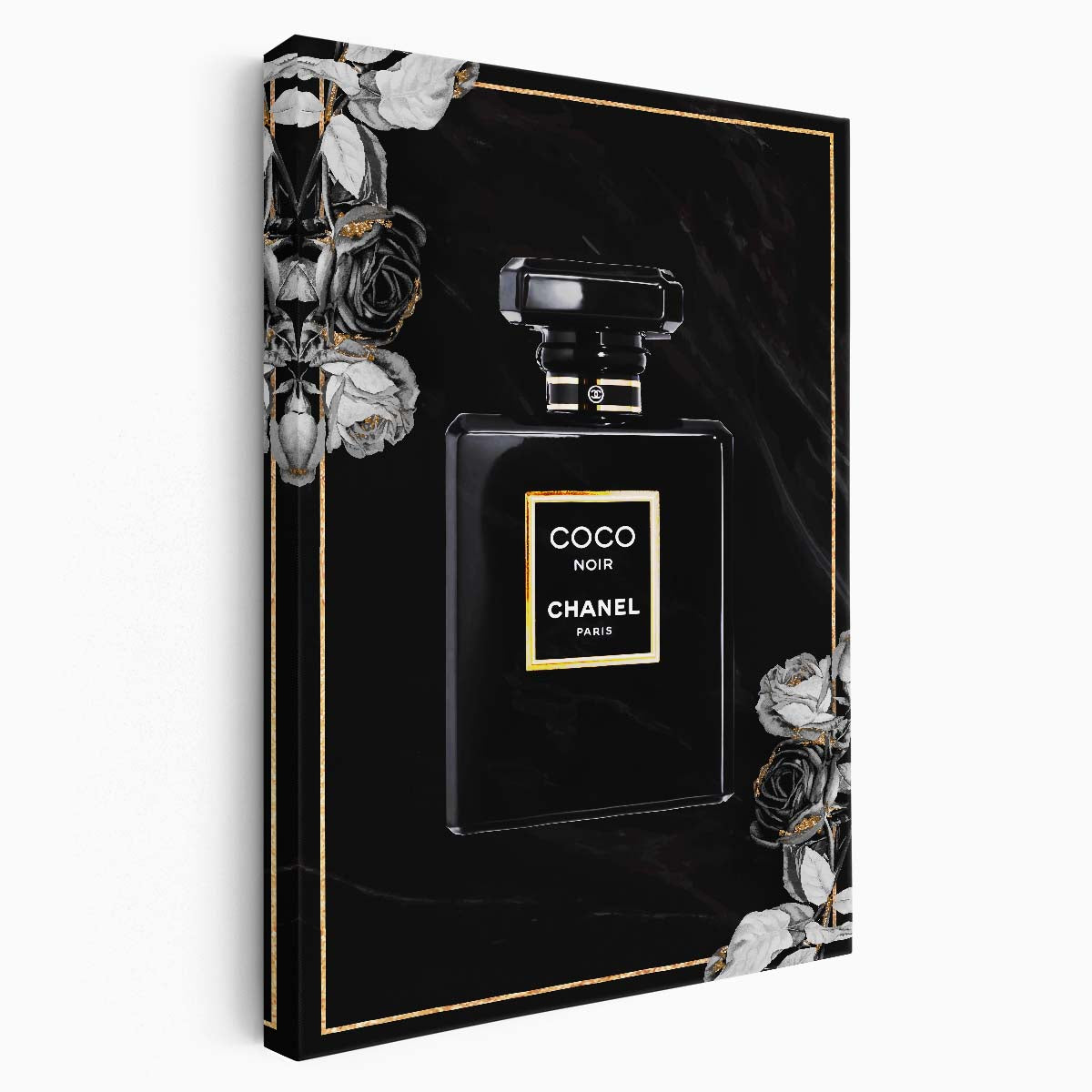 Coco Chanel Noir Perfume Dark Rose Wall Art by Luxuriance Designs. Made in USA.