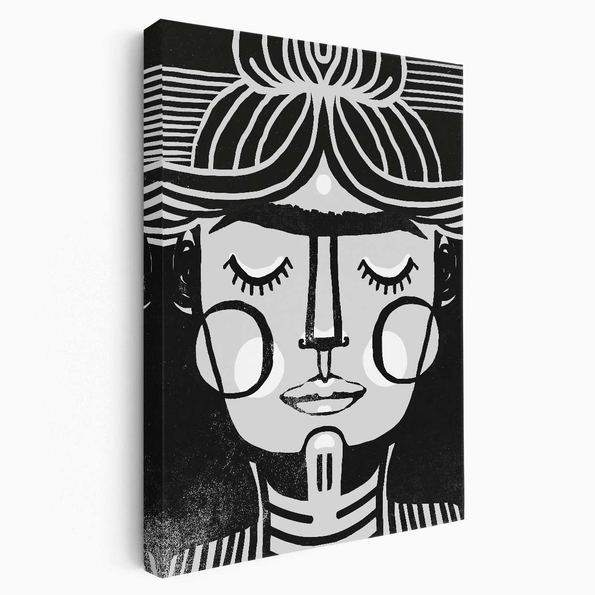 Frida Kahlo Dreaming Portrait, Monochrome Illustration Wall Art by Luxuriance Designs, made in USA