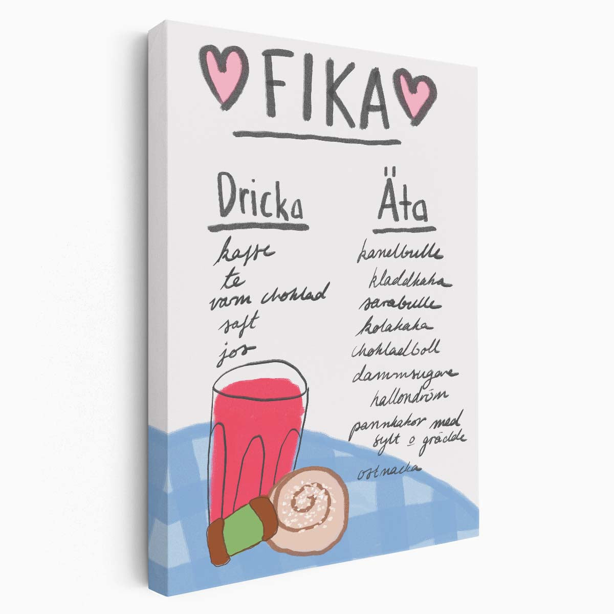 Swedish Fika Typography Illustration, Inspirational Kitchen Wall Art by Luxuriance Designs, made in USA