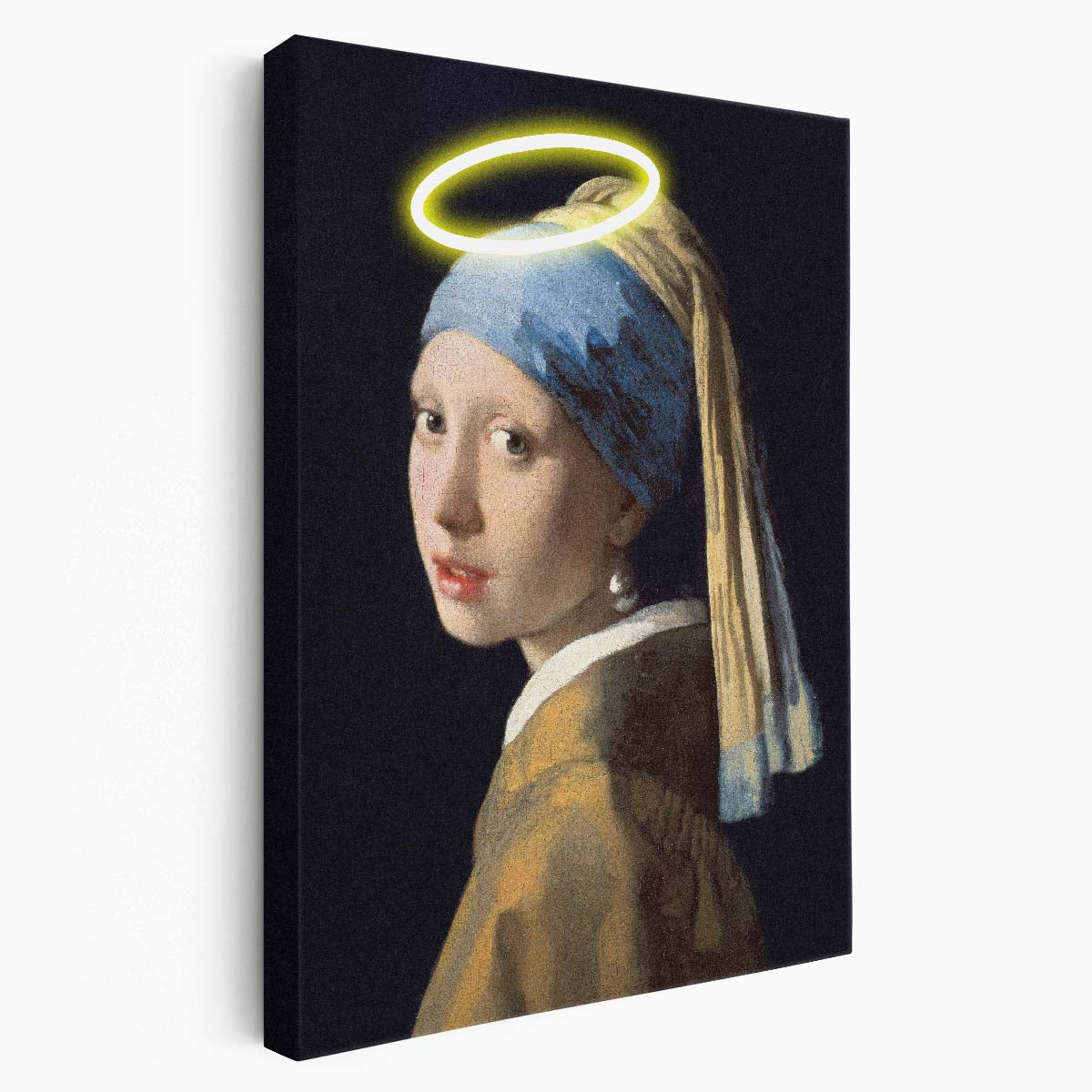 Illustrated Vermeer's Girl with Pearl Earring & Halo Digital Art by Luxuriance Designs, made in USA