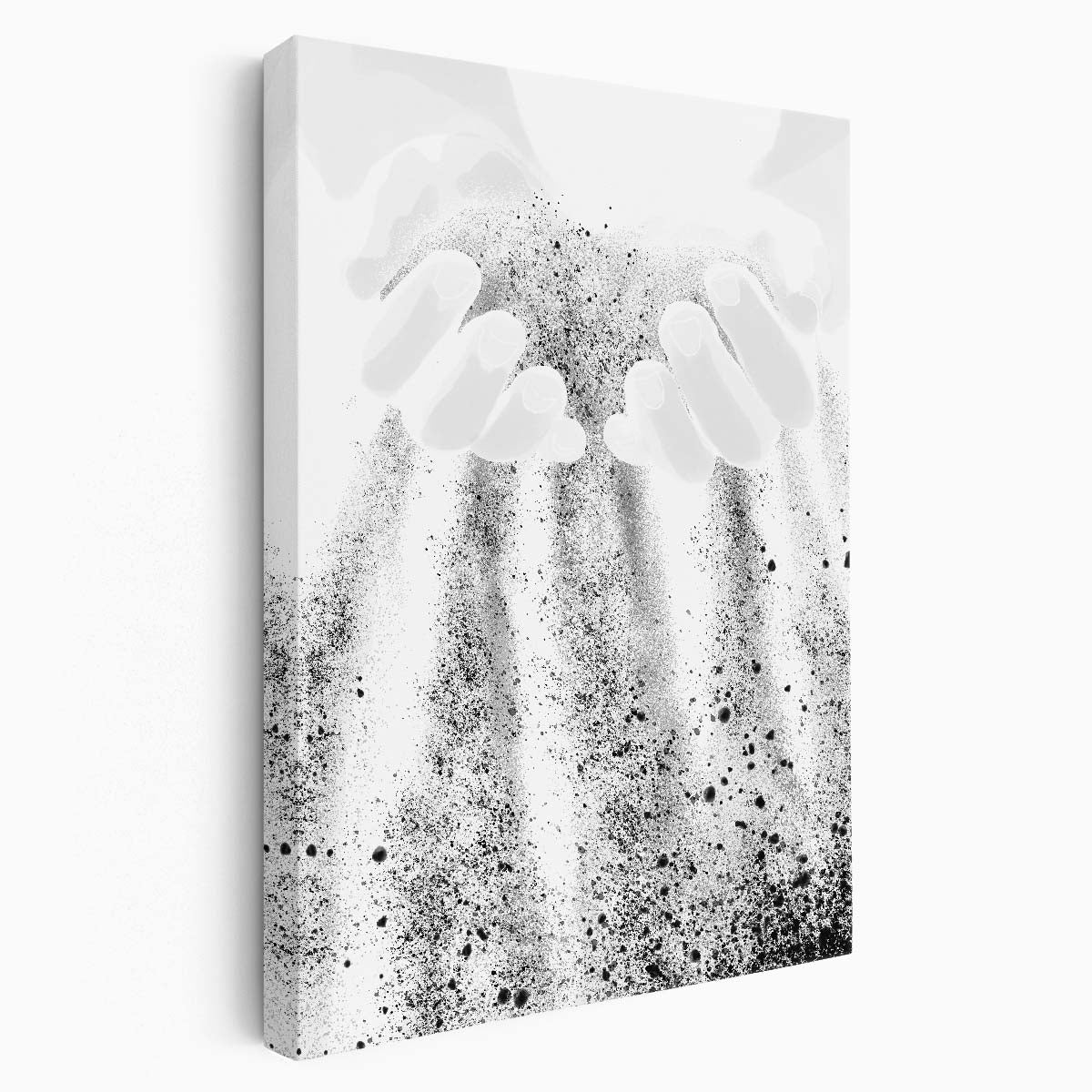 Figurative Illustration of Hands Pouring Sand, BW Graphic Art by Luxuriance Designs, made in USA