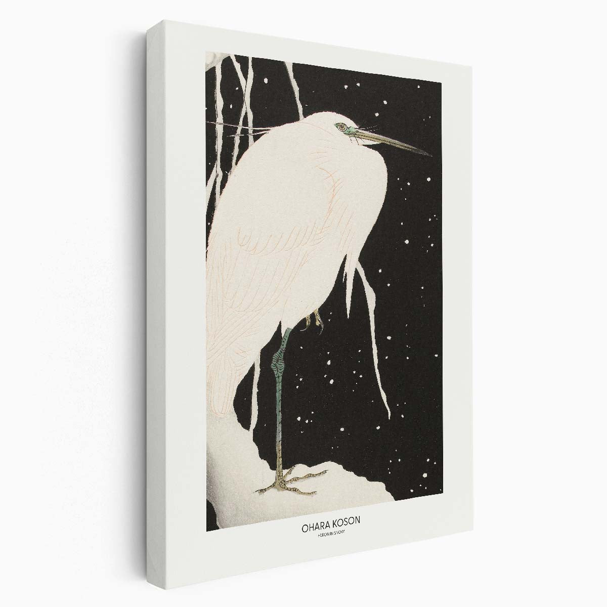 Ohara Koson's Vintage Japanese Heron in Snow Illustration Art by Luxuriance Designs, made in USA