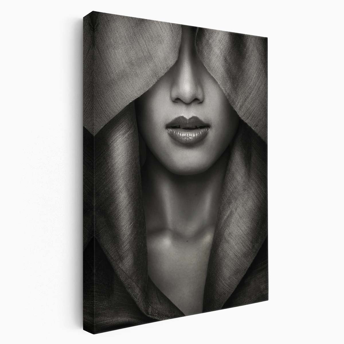 Monochrome Hooded Woman Portrait Photography Wall Art by Luxuriance Designs, made in USA