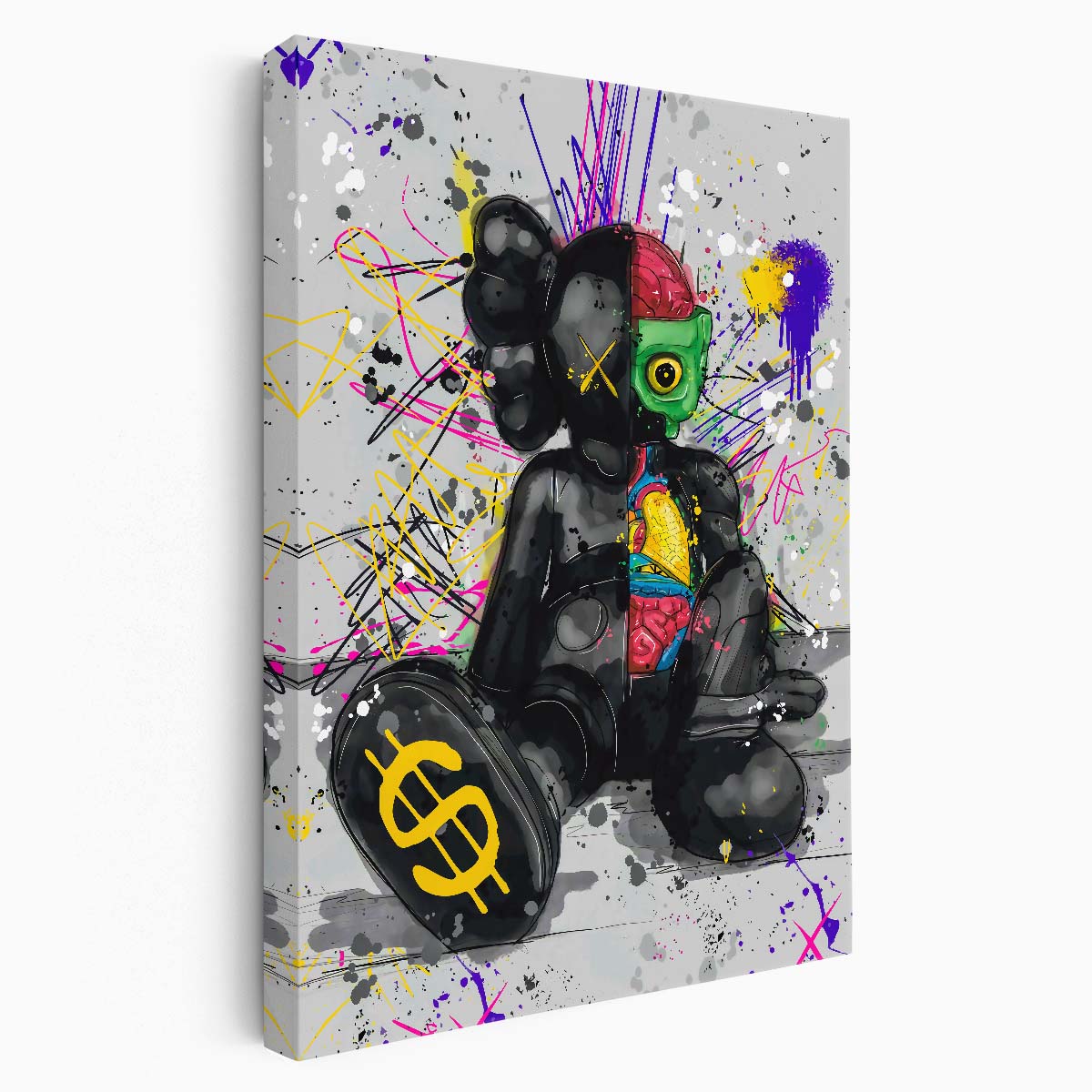 Hypebeast Black Kaws Graffiti Murakami Wall Art by Luxuriance Designs. Made in USA.