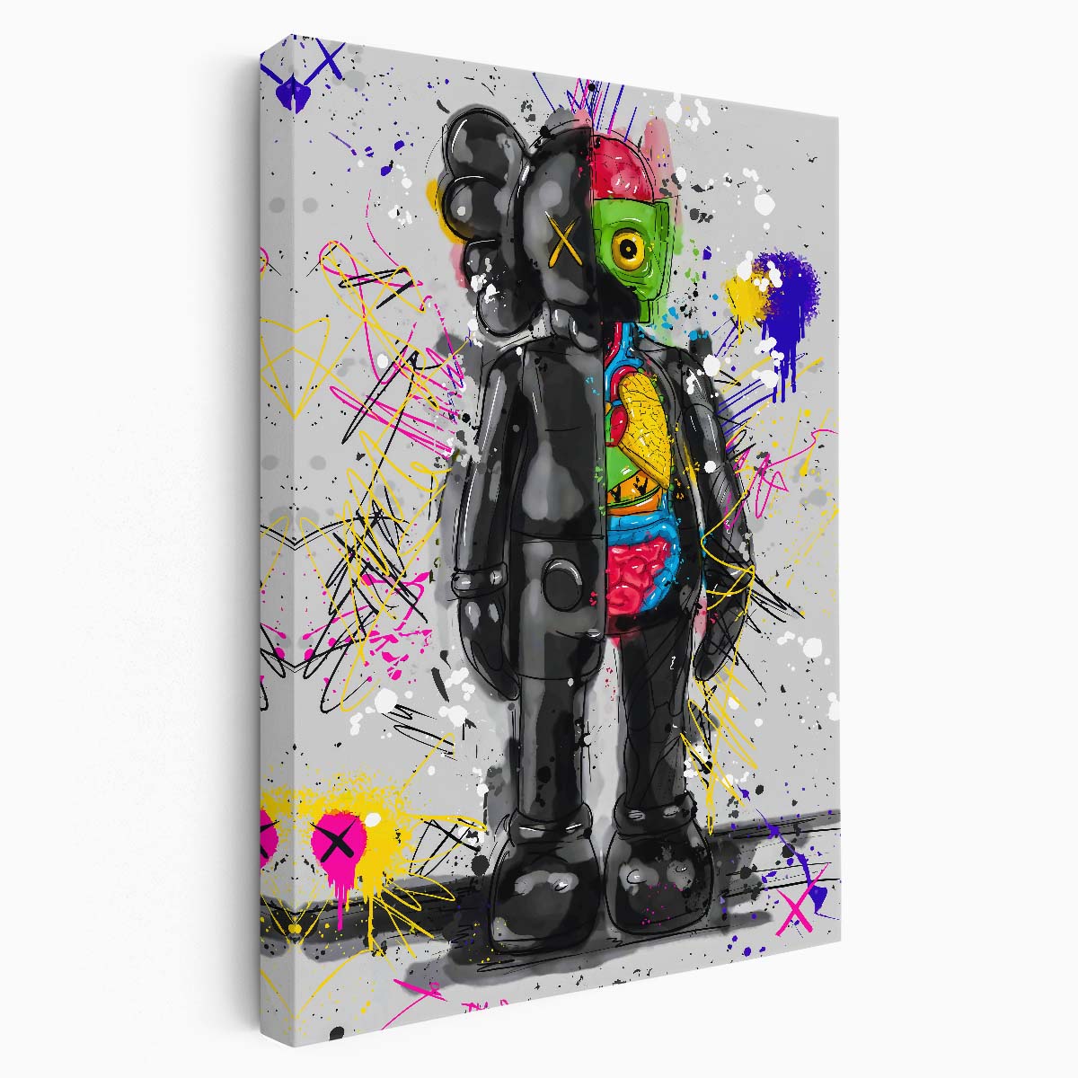 Hypebeast Standing Black Kaws Graffiti Murakami Style Wall Art by Luxuriance Designs. Made in USA.