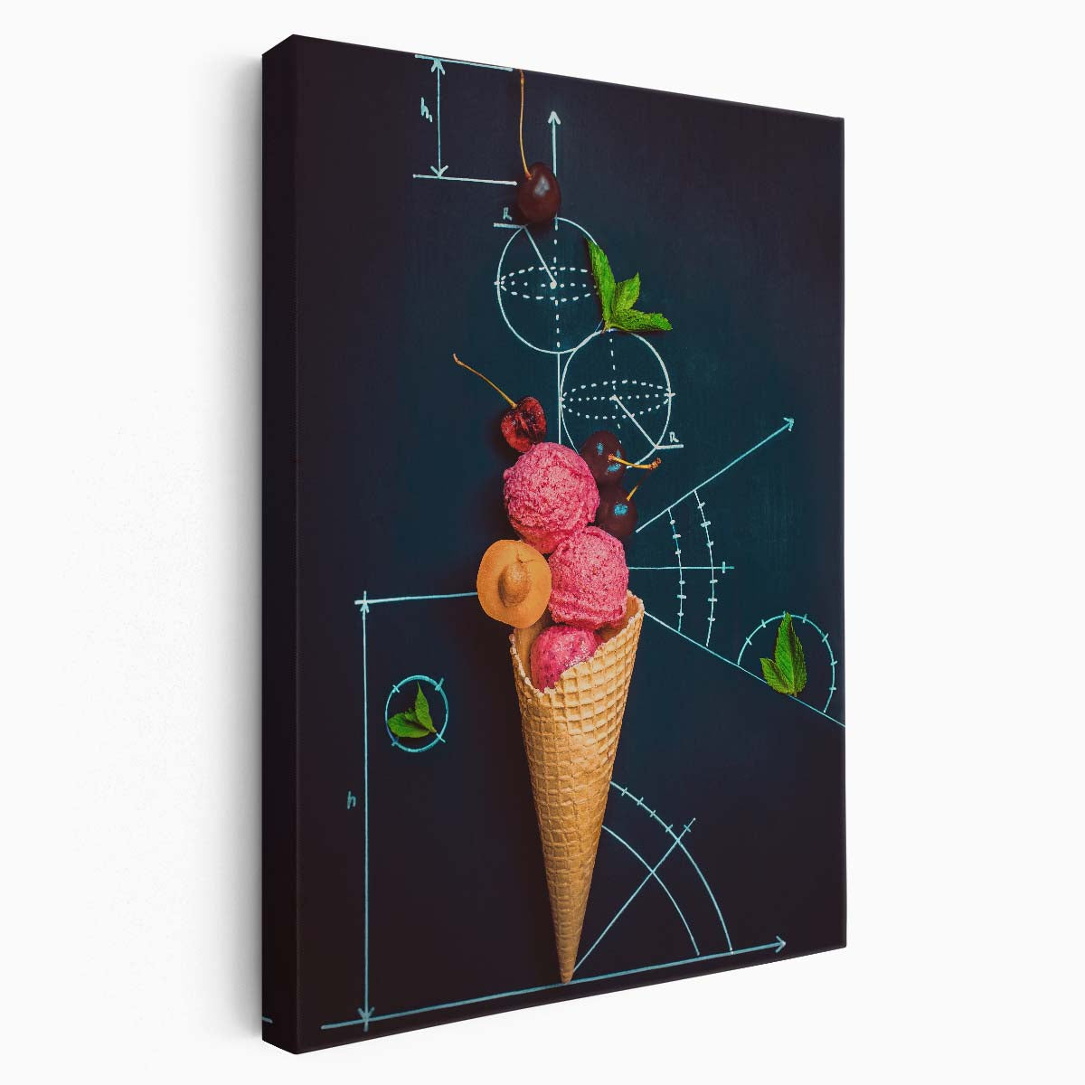 Geometric Still Life Photography of Ice Cream with Cherries & Mint by Luxuriance Designs, made in USA
