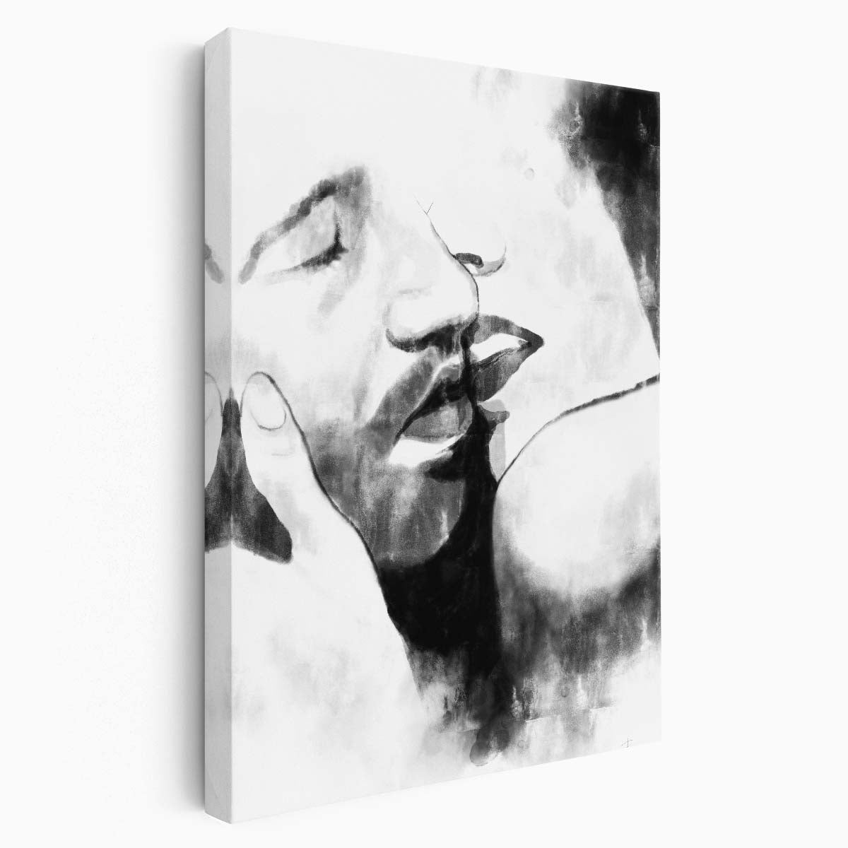 Romantic Kiss Illustration, Monochrome Watercolor Couple Art by Luxuriance Designs, made in USA